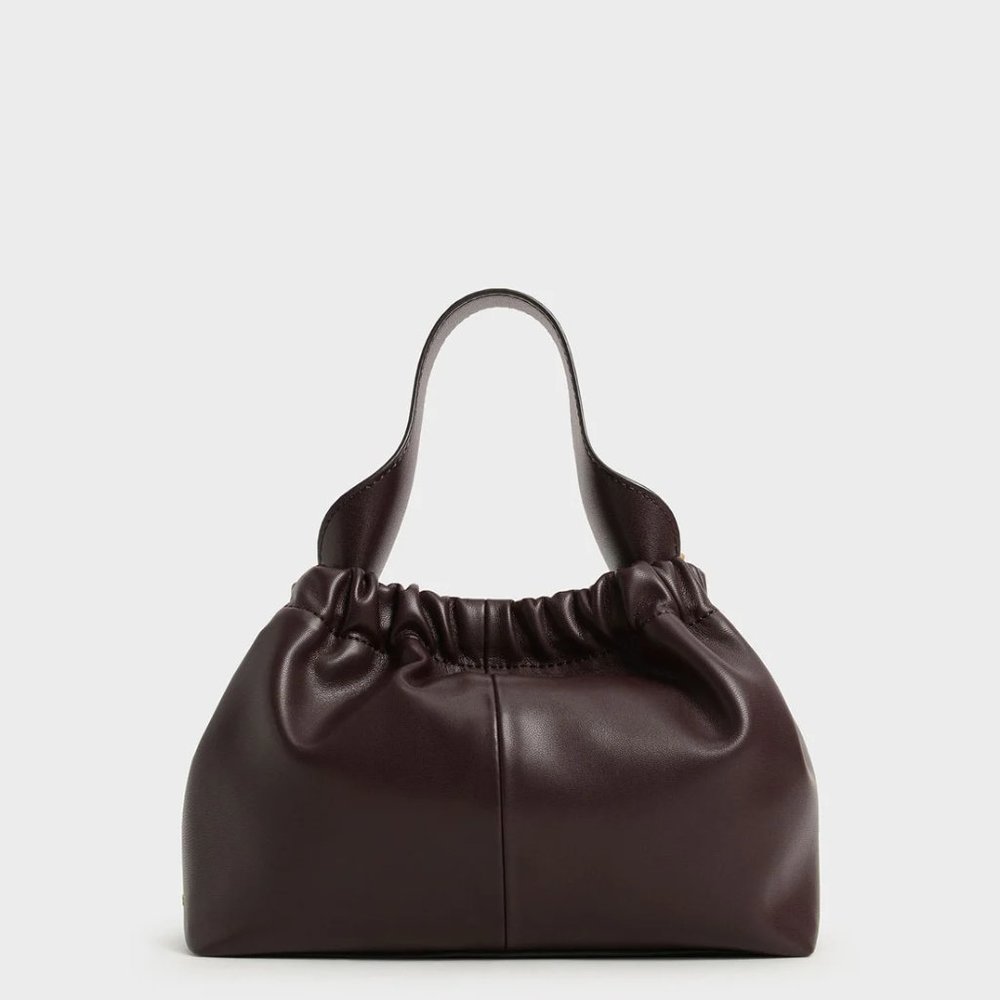 Charles & Keith Deep Burgundy Ruched Top Handle Tote